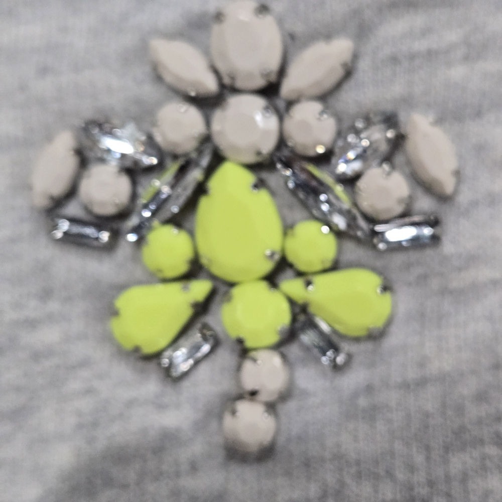 Millenial JCrew Gray Sweatshirt Neon Yellow Jeweled Neckline Embellishment M - Picture 3 of 7